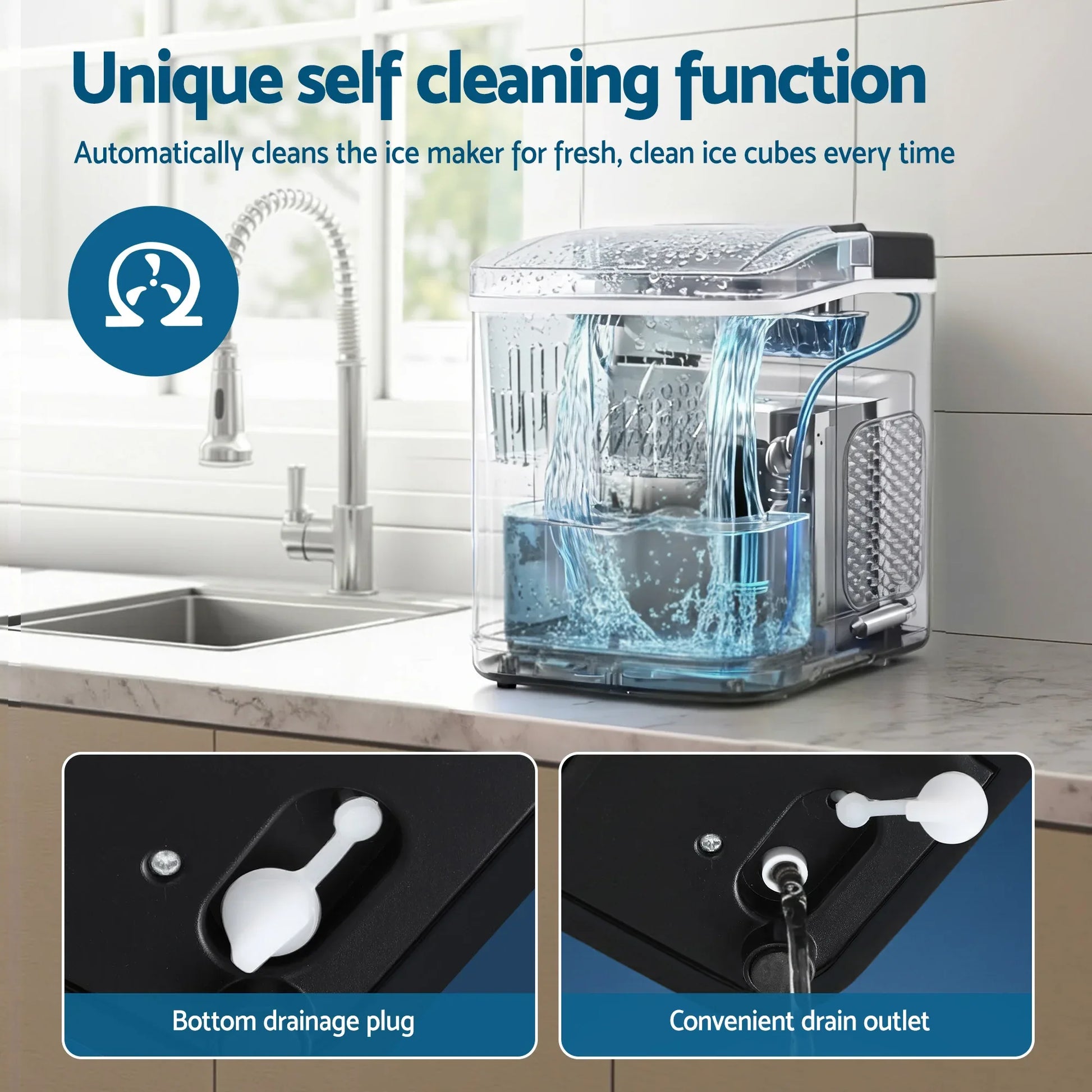 Devanti Ice Maker Machine Portable 12kg Countertop w/Self Cleaning 1.2L Black - Mekamart Australia