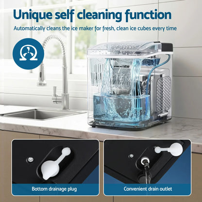 Devanti Ice Maker Machine Portable 12kg Countertop w/Self Cleaning 1.2L Black - Mekamart Australia