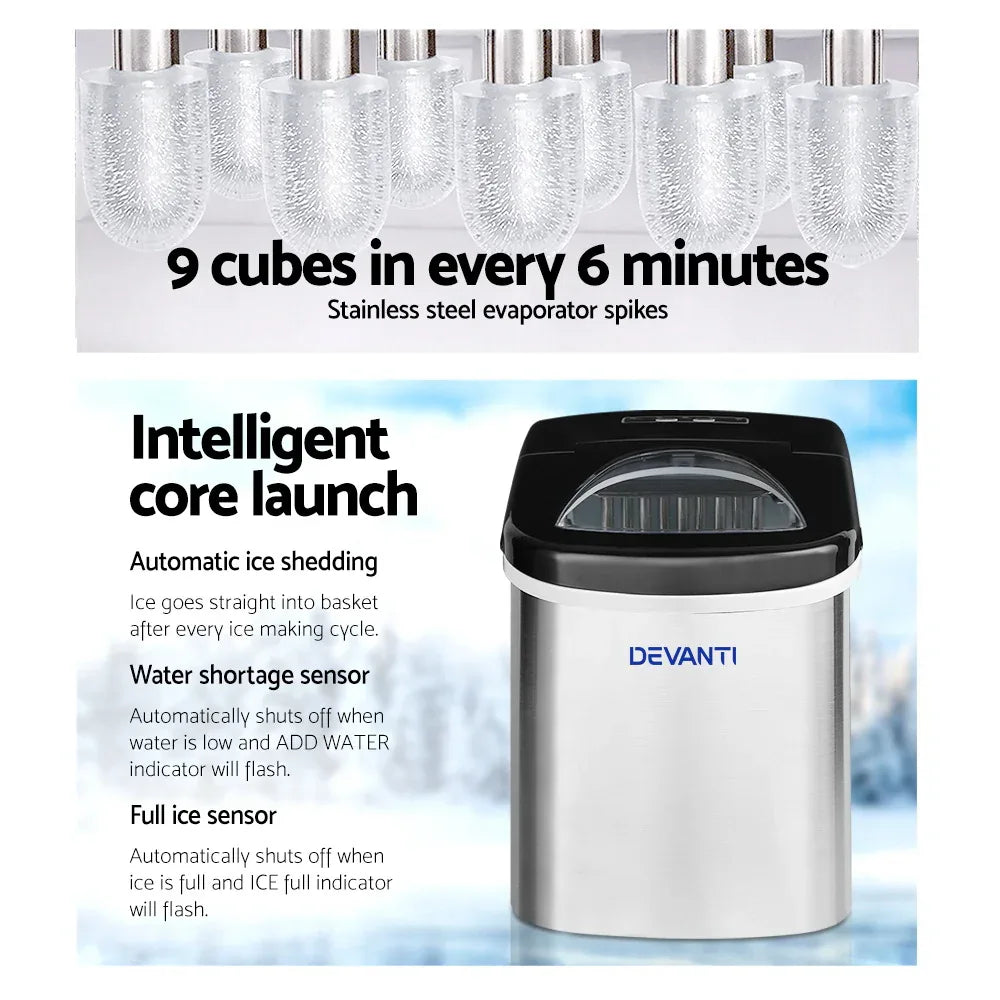 Devanti 2.4L Stainless Steel Portable Ice Cube Maker - Mekamart Australia
