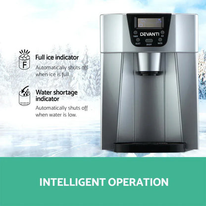 Devanti 2L Portable Ice Cuber Maker & Water Dispenser - Silver - Mekamart Australia