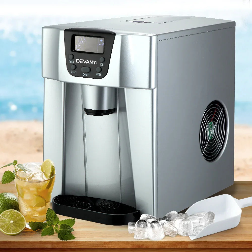Devanti 2L Portable Ice Cuber Maker & Water Dispenser - Silver - Mekamart Australia