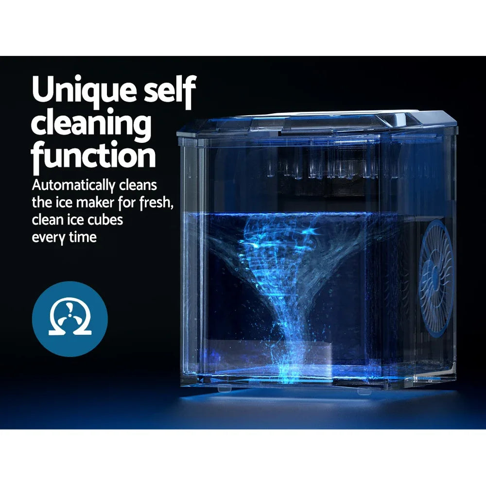 Devanti Portable Ice Maker Machine Ice Cube 12kg Bar Countertop Stainless Steel - Mekamart Australia
