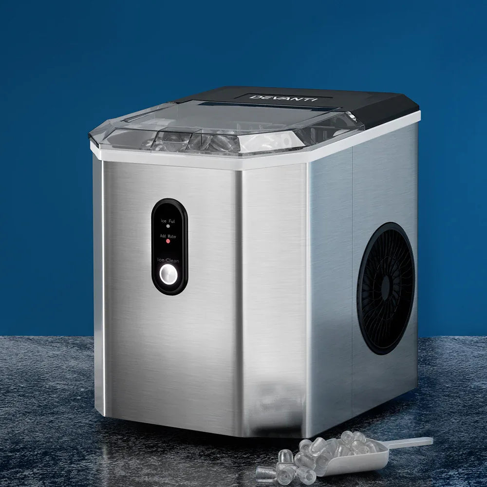 Devanti Portable Ice Maker Machine Ice Cube 12kg Bar Countertop Stainless Steel - Mekamart Australia
