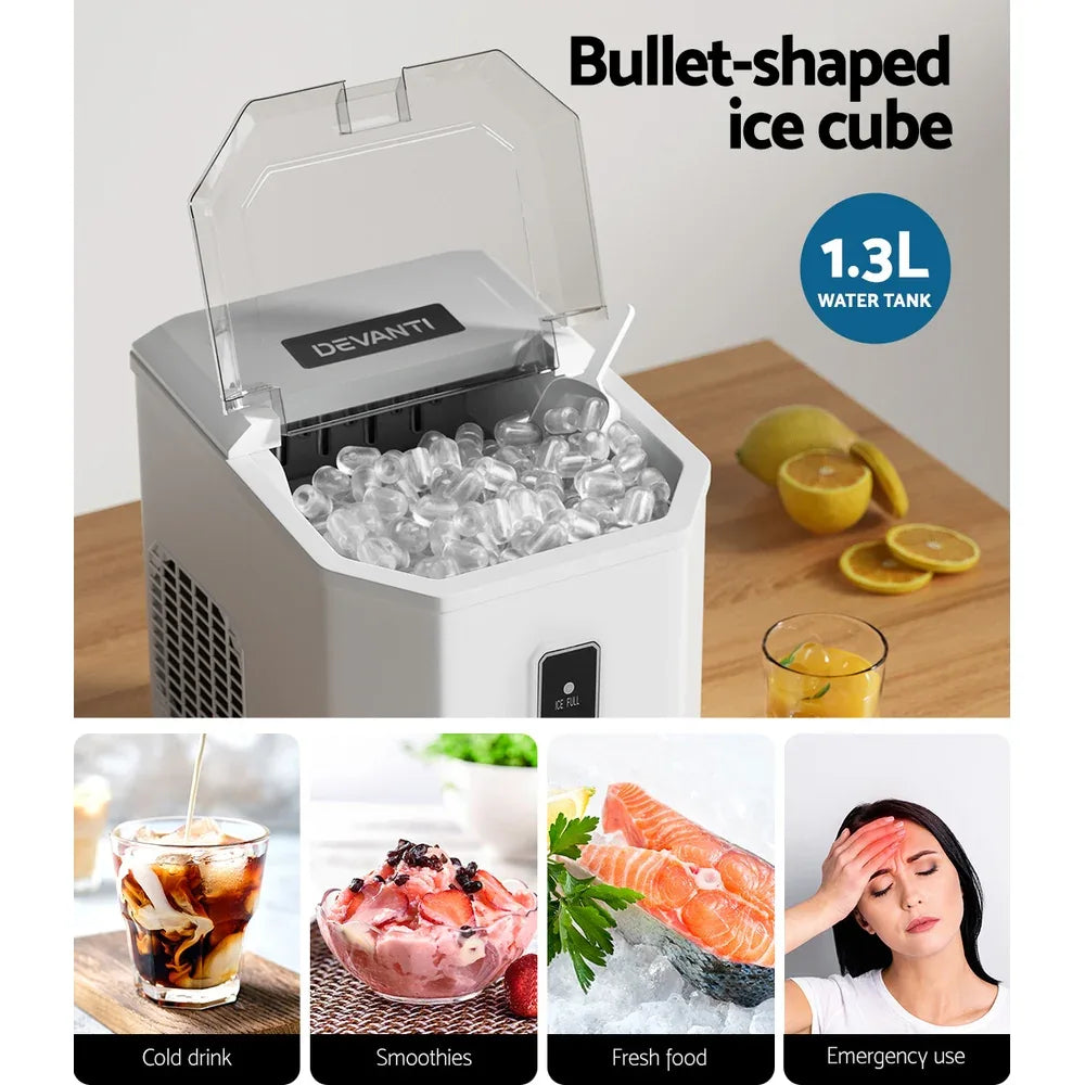 Devanti 12kg Ice Maker Machine Portable Ice Cube Tray Bar Countertop 2L Black - Mekamart Australia