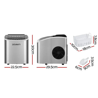 Devanti 12kg Ice Maker Machine w/Self Cleaning Silver - Mekamart Australia