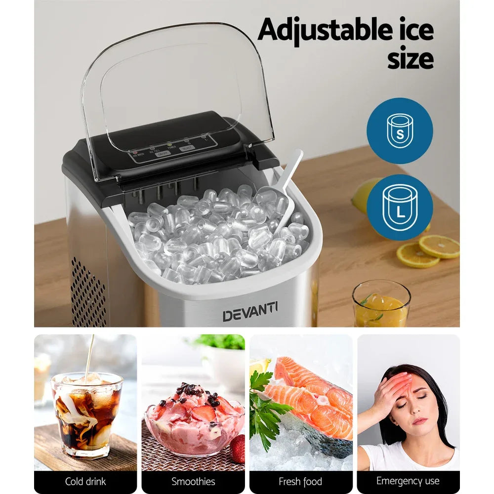 Devanti 12kg Ice Maker Machine w/Self Cleaning Silver - Mekamart Australia