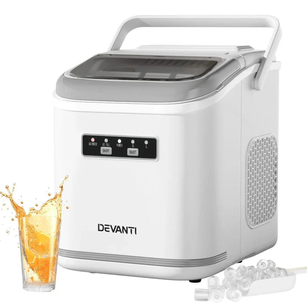 Devanti Ice Maker Machine Portable 12kg Countertop w/Self Cleaning 1.3L White - Mekamart Australia