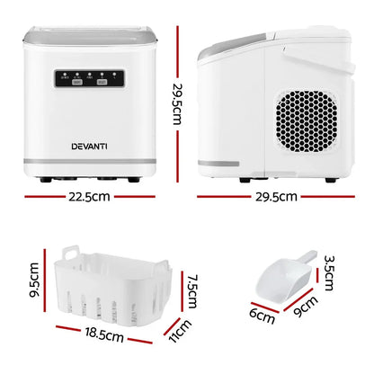 Devanti Ice Maker Machine Portable 12kg Countertop w/Self Cleaning 1.3L White - Mekamart Australia