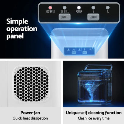 Devanti Ice Maker Machine Portable 12kg Countertop w/Self Cleaning 1.3L White - Mekamart Australia