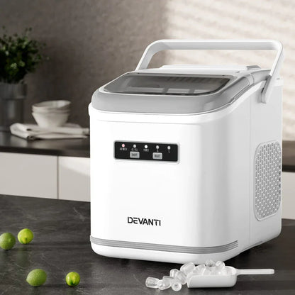 Devanti Ice Maker Machine Portable 12kg Countertop w/Self Cleaning 1.3L White - Mekamart Australia