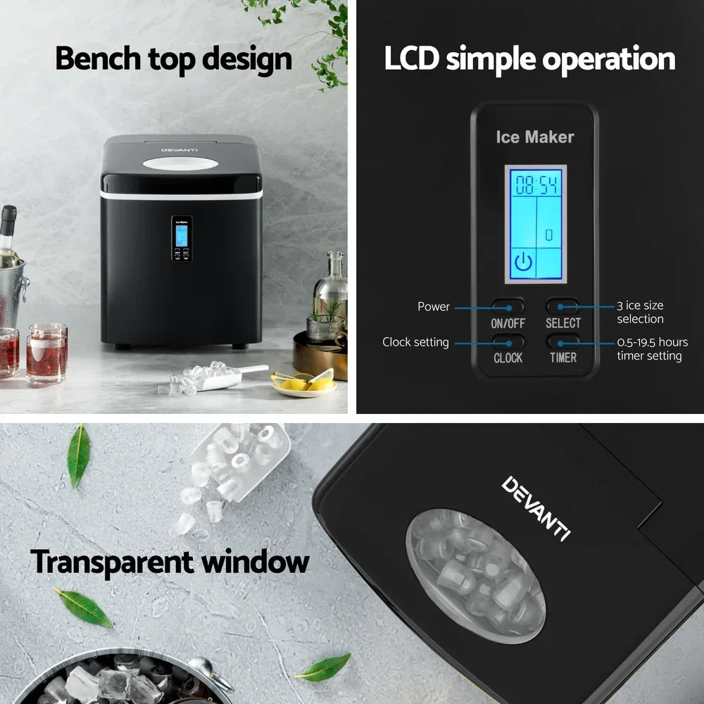 Devanti 15kg Ice Maker Machine Black - Mekamart Australia