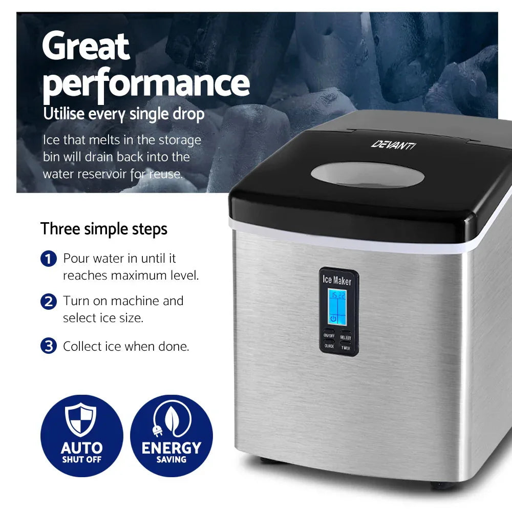 Devanti 15kg Ice Maker Machine Silver - Mekamart Australia