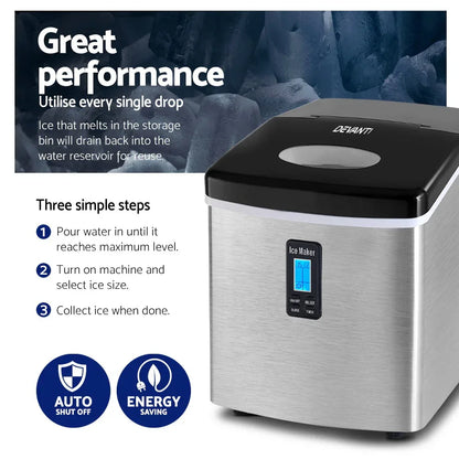 Devanti 15kg Ice Maker Machine Silver - Mekamart Australia