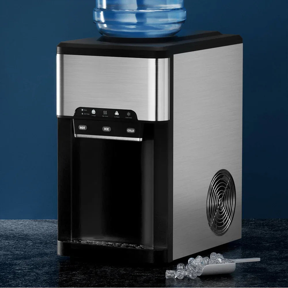 Devanti 20kg 3 in 1 Ice Maker Machine Cold and Hot Water Dispenser 3L Silver - Mekamart Australia