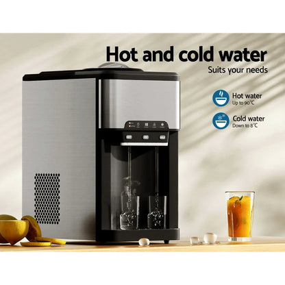 Devanti 20kg 3 in 1 Ice Maker Machine Cold and Hot Water Dispenser 3L Silver - Mekamart Australia