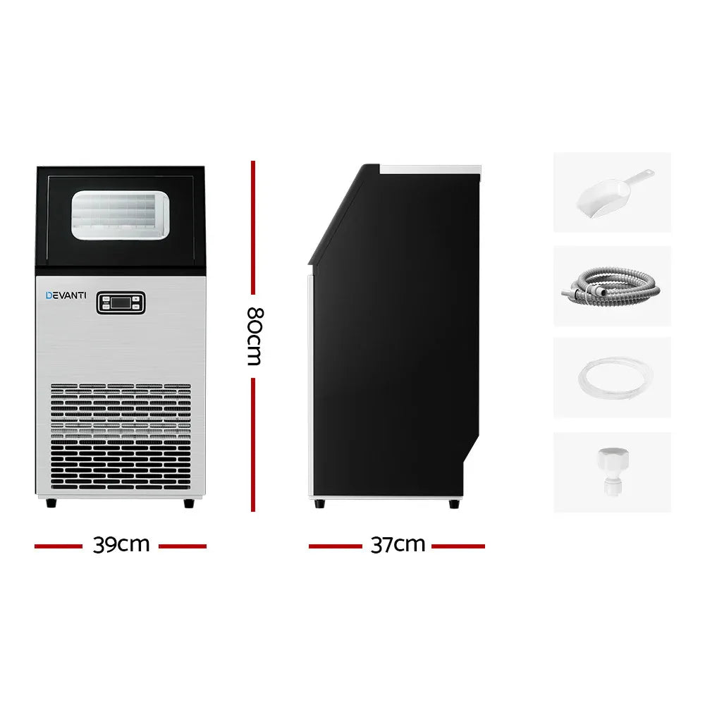 Devanti Commercial Ice Maker Machine 45kg Ice Cube Tray Bar Stainless Steel - Mekamart Australia