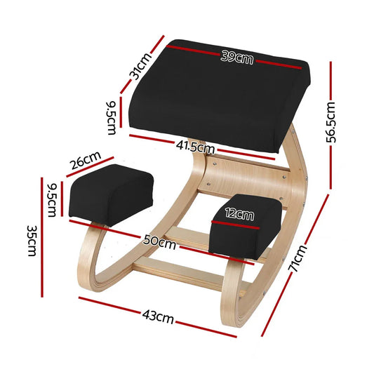 Artiss Kneeling Chair Ergonomic Posture Chair with Memory Foam Balance Stool for Home Office Gaming 120kg Weight Capacity Black - Mekamart Australia
