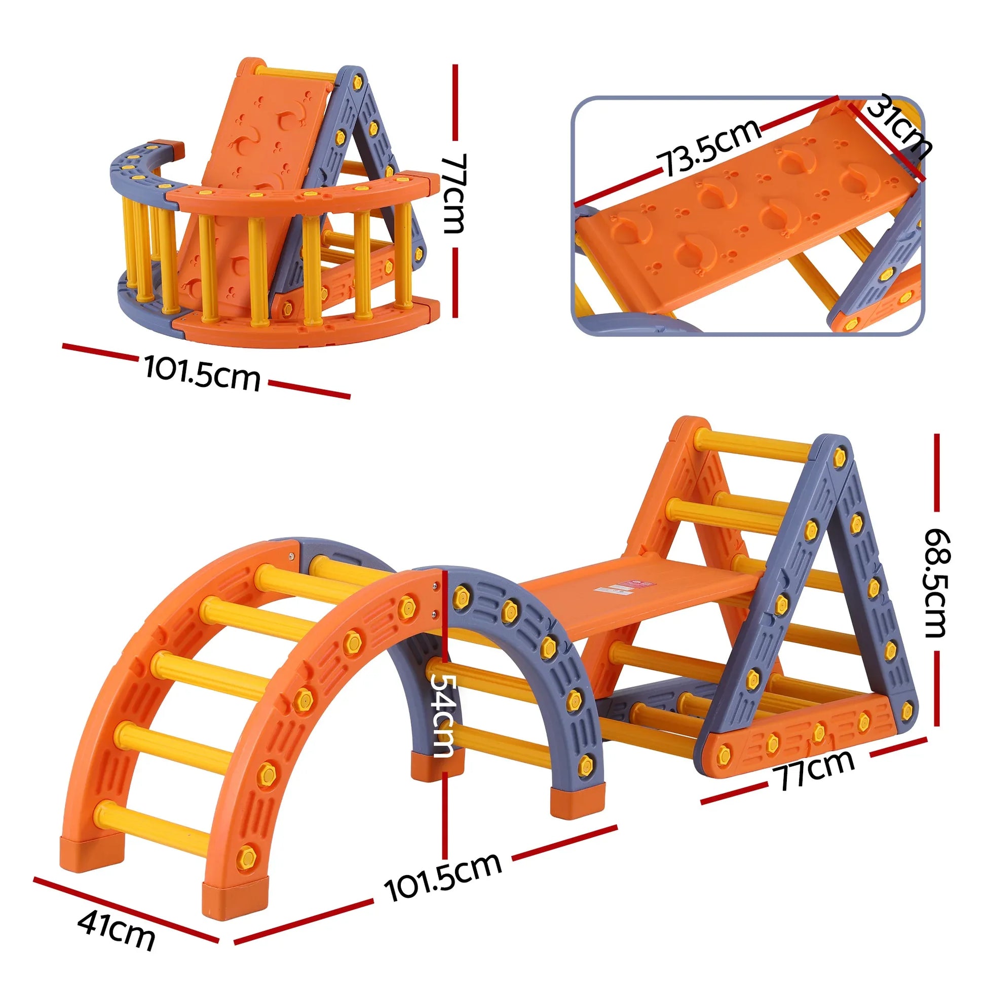 Kids Climbing Frame Set With Slide Indoor Outdoor Toddler Toys Pikler Triangle Climber With Arch - Mekamart Australia