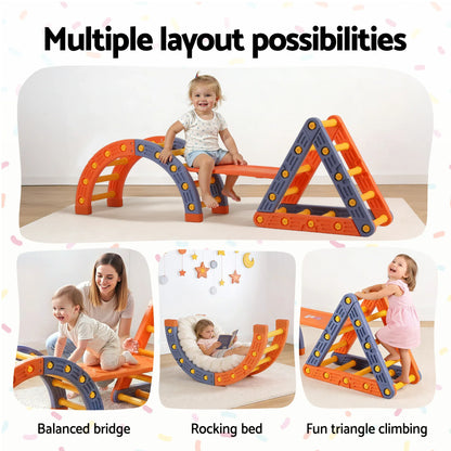 Kids Climbing Frame Set With Slide Indoor Outdoor Toddler Toys Pikler Triangle Climber With Arch - Mekamart Australia