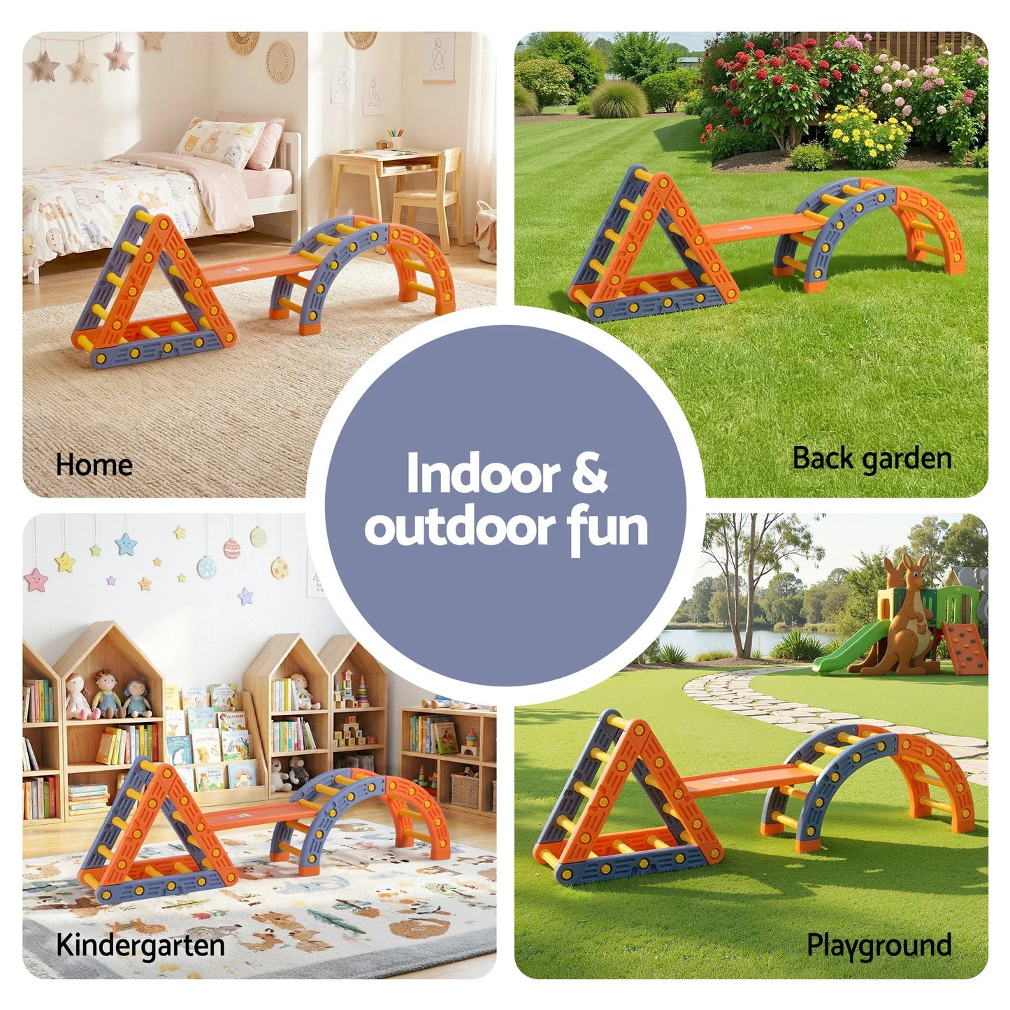 Kids Climbing Frame Set With Slide Indoor Outdoor Toddler Toys Pikler Triangle Climber With Arch - Mekamart Australia