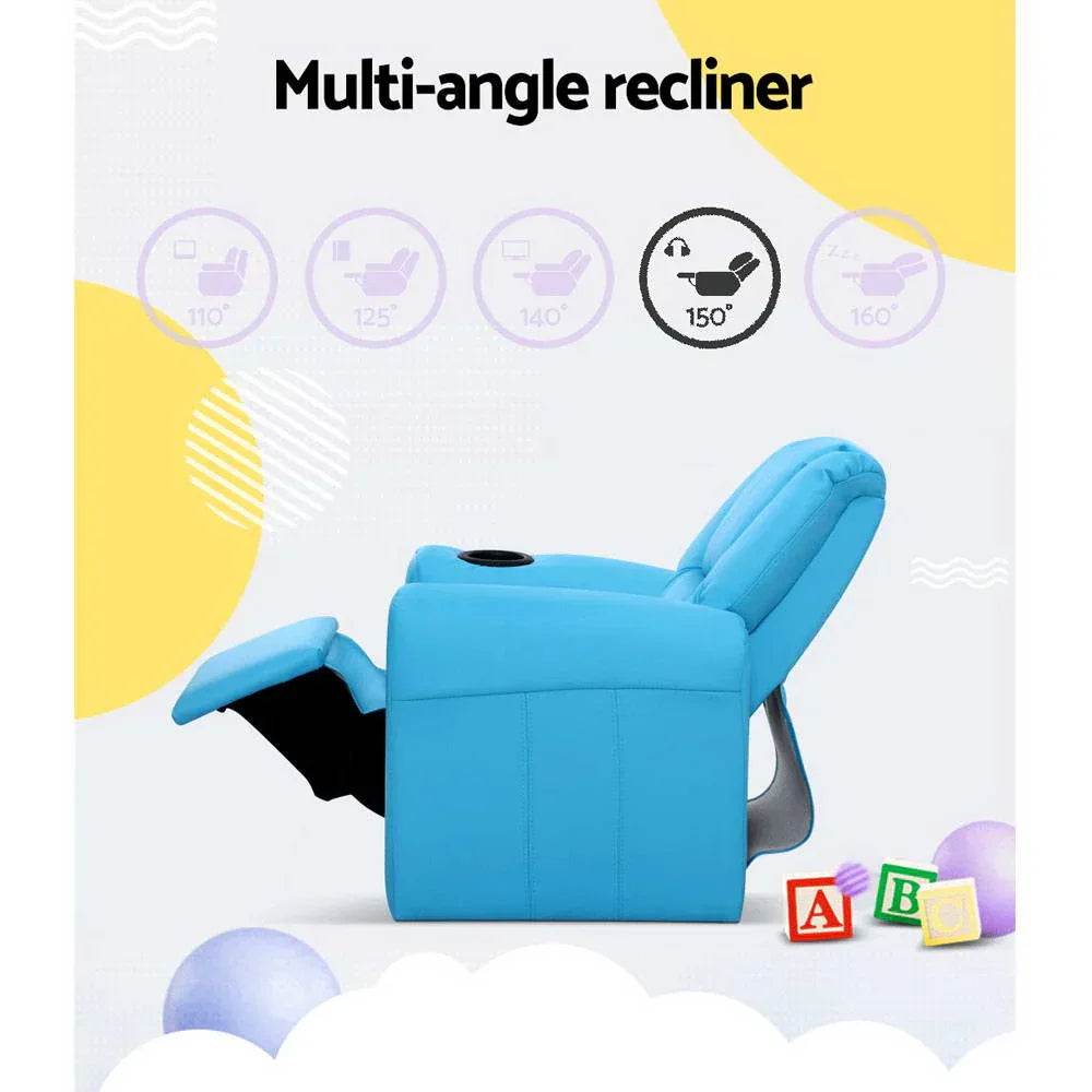 Keezi Kids Recliner Chair PU Leather Sofa Lounge Couch Children Armchair Blue - Mekamart Australia