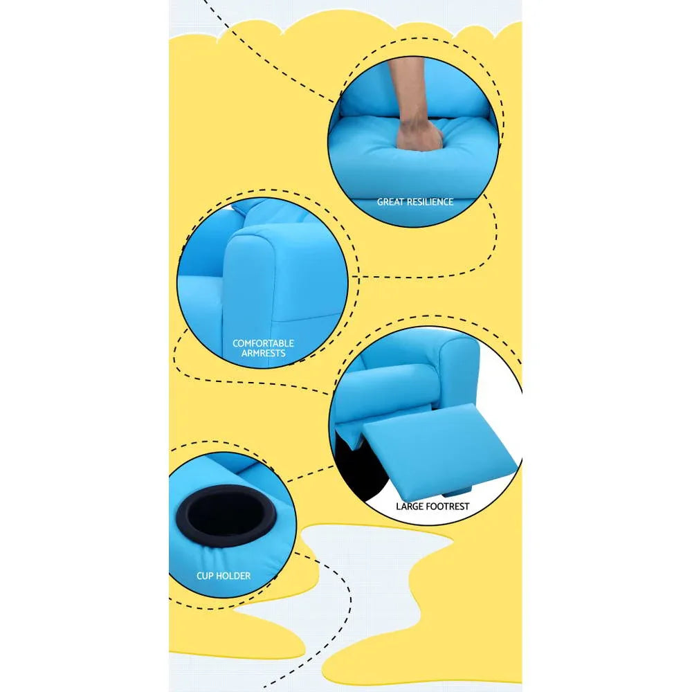 Keezi Kids Recliner Chair PU Leather Sofa Lounge Couch Children Armchair Blue - Mekamart Australia