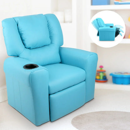Keezi Kids Recliner Chair PU Leather Sofa Lounge Couch Children Armchair Blue - Mekamart Australia