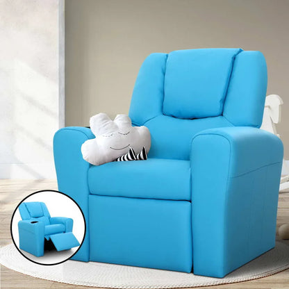 Keezi Kids Recliner Chair PU Leather Sofa Lounge Couch Children Armchair Blue - Mekamart Australia