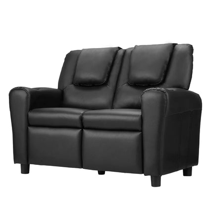 Keezi Kids Recliner Chair Double PU Leather Sofa Lounge Couch Armchair Black - Mekamart Australia