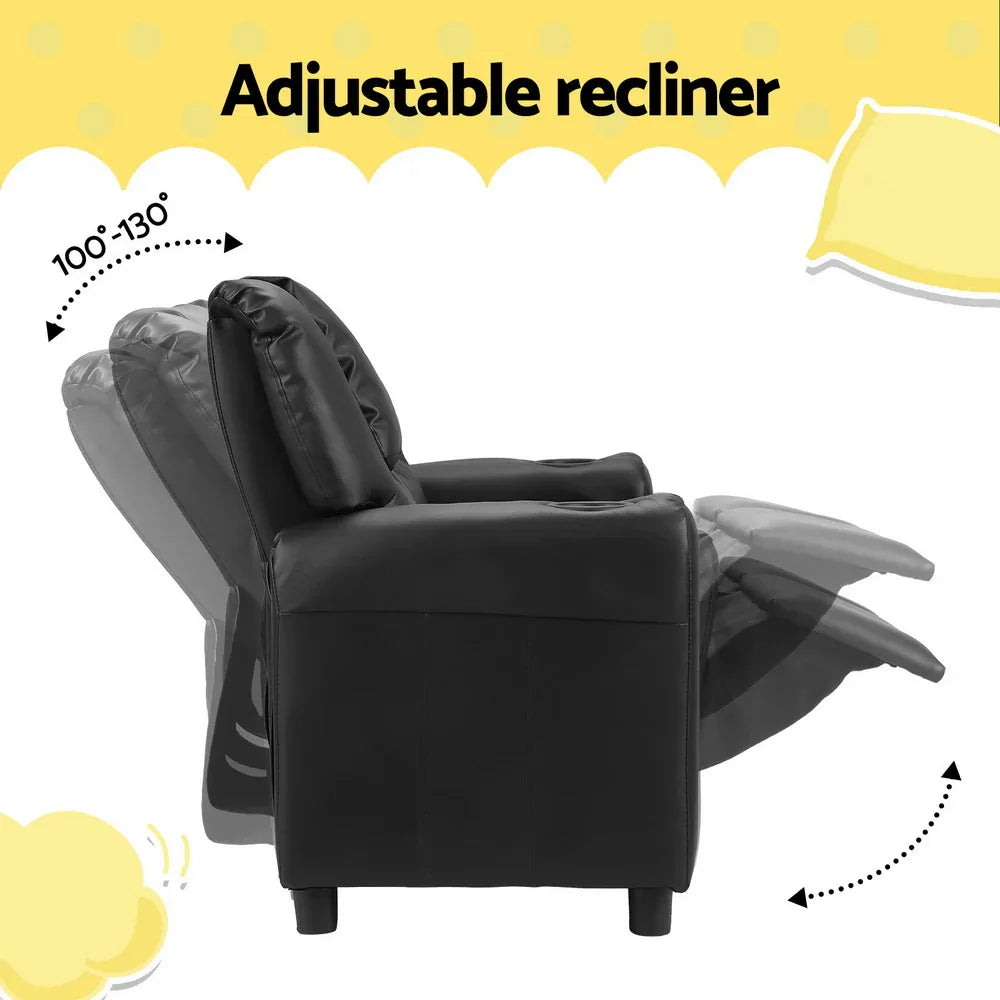 Keezi Kids Recliner Chair Double PU Leather Sofa Lounge Couch Armchair Black - Mekamart Australia