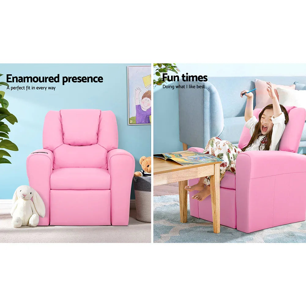 Keezi Kids Recliner Chair PU Leather Sofa Lounge Couch Children Armchair Pink - Mekamart Australia