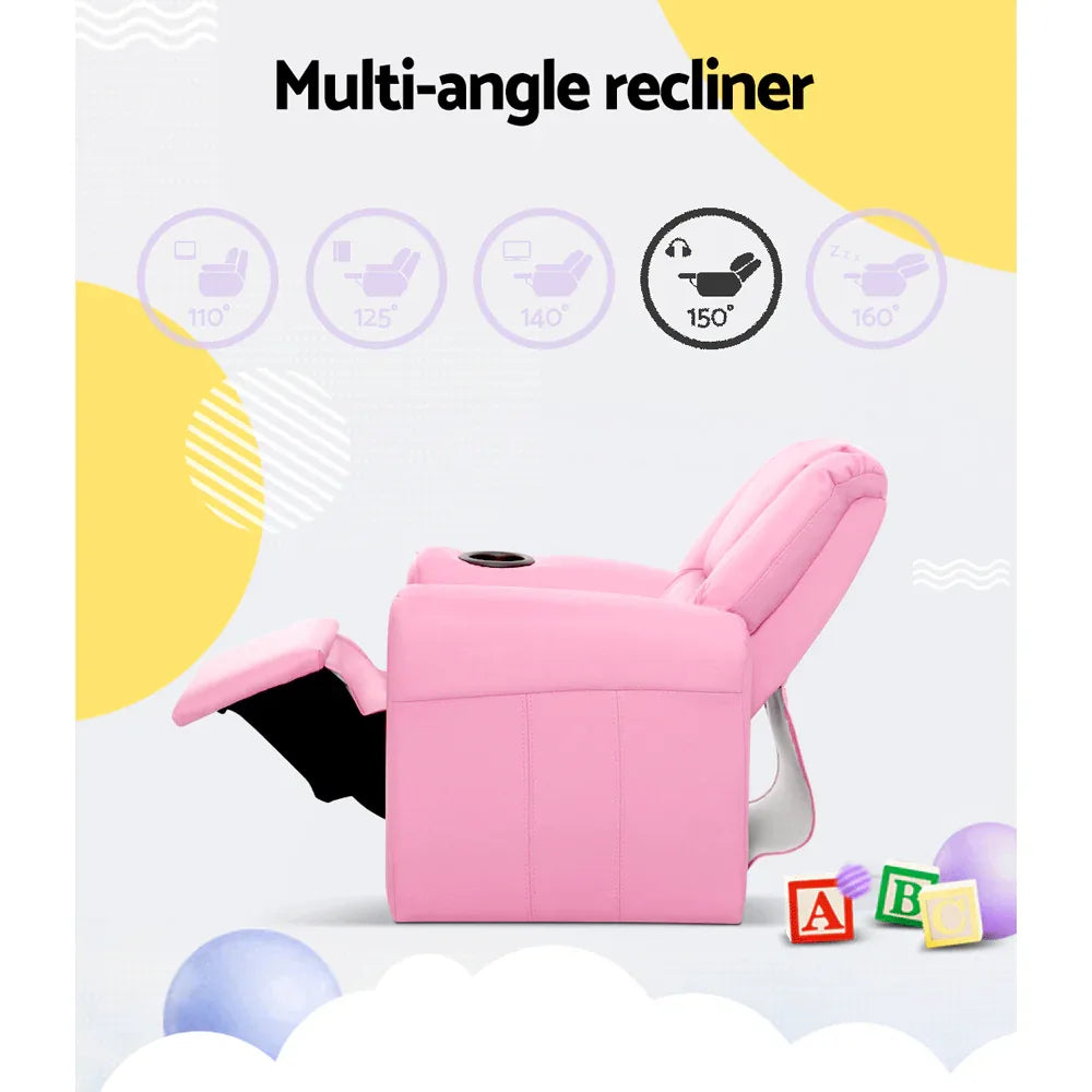 Keezi Kids Recliner Chair PU Leather Sofa Lounge Couch Children Armchair Pink - Mekamart Australia