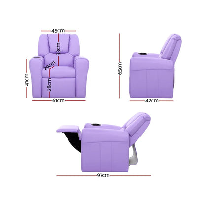 Keezi Kids Recliner Chair Purple PU Leather Sofa Lounge Couch Children Armchair - Mekamart Australia