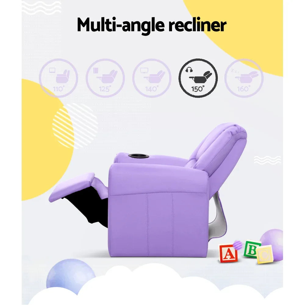 Keezi Kids Recliner Chair Purple PU Leather Sofa Lounge Couch Children Armchair - Mekamart Australia