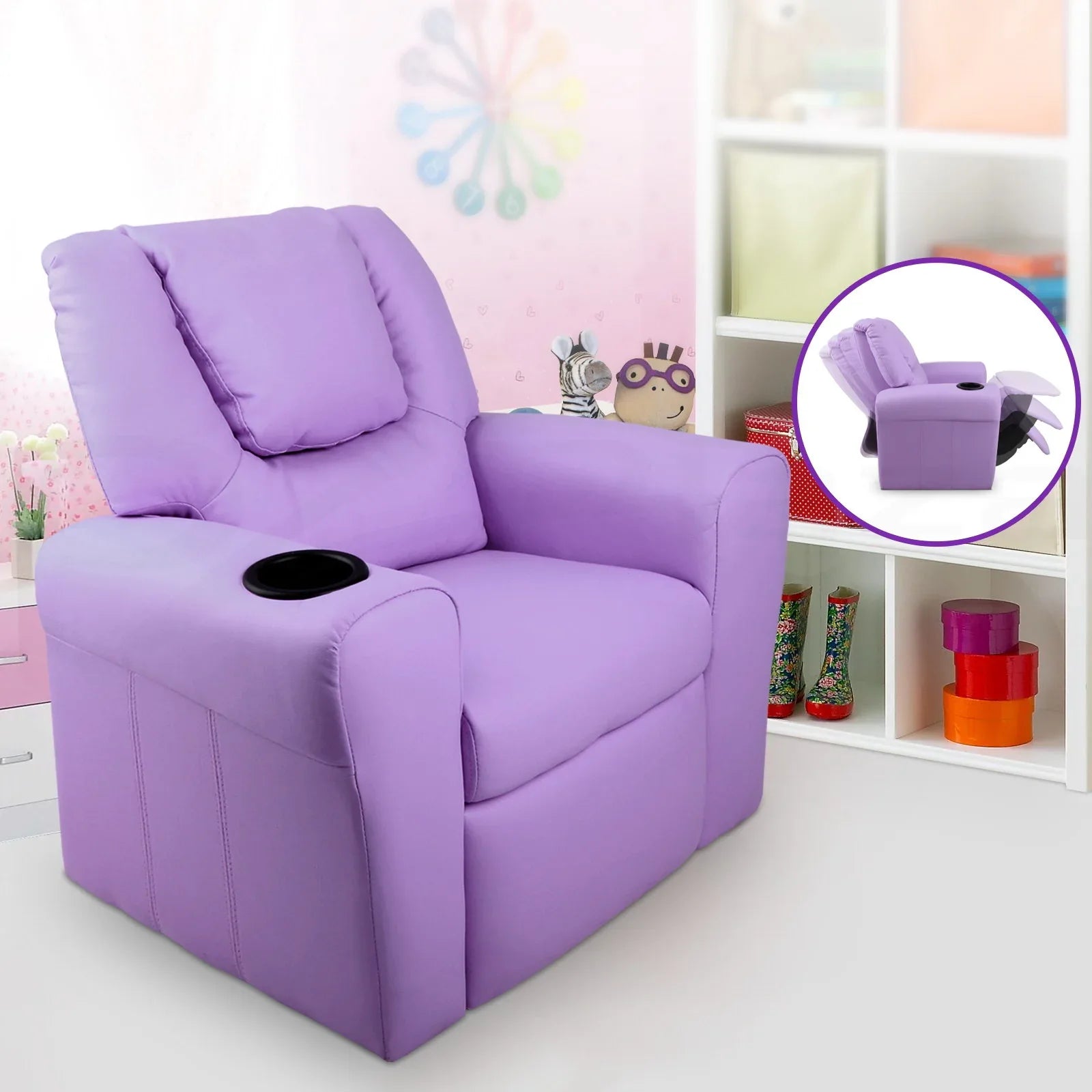 Keezi Kids Recliner Chair Purple PU Leather Sofa Lounge Couch Children Armchair - Mekamart Australia