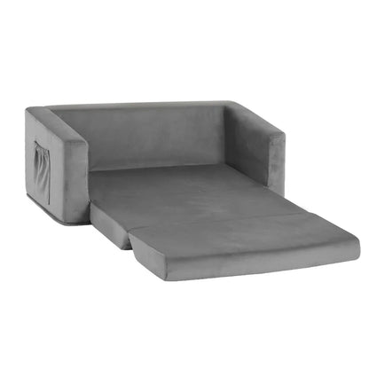 Keezi Kids Sofa 2 Seater Children Flip Open Couch Velvet Armchair Grey - Mekamart Australia