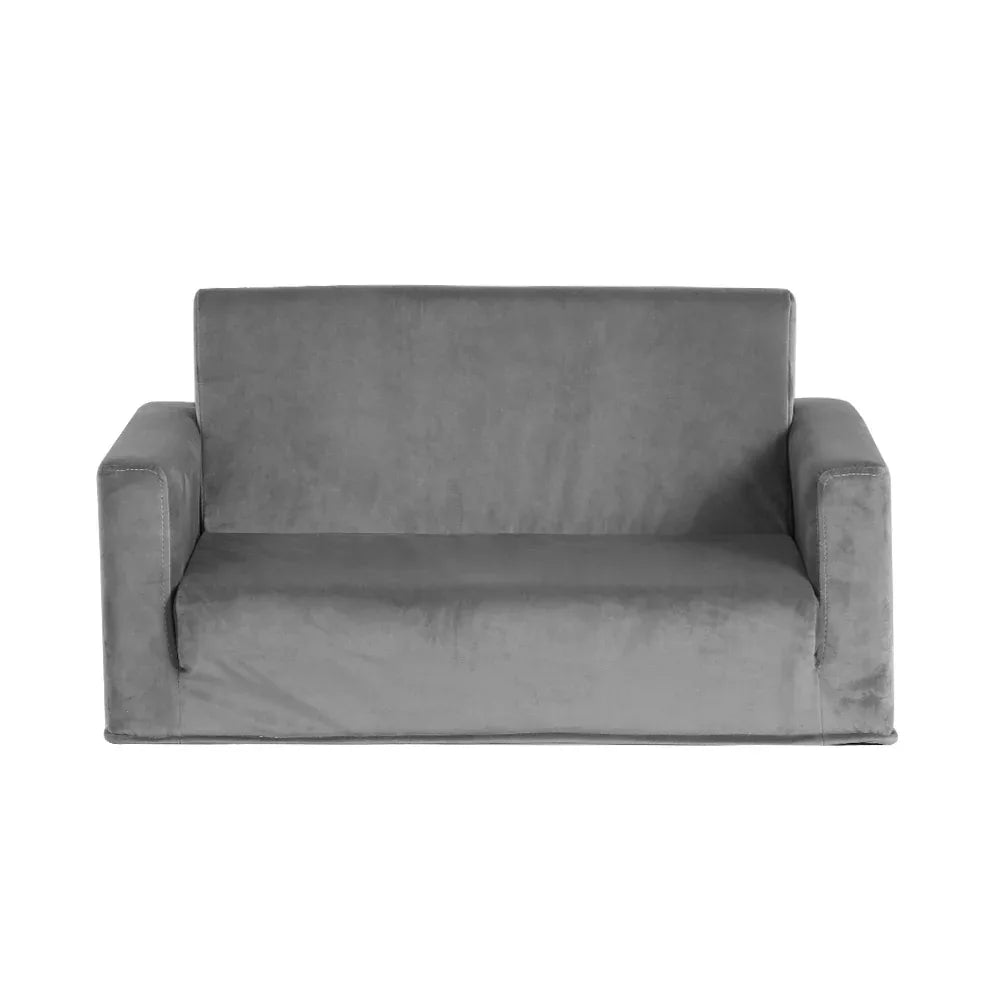 Keezi Kids Sofa 2 Seater Children Flip Open Couch Velvet Armchair Grey - Mekamart Australia