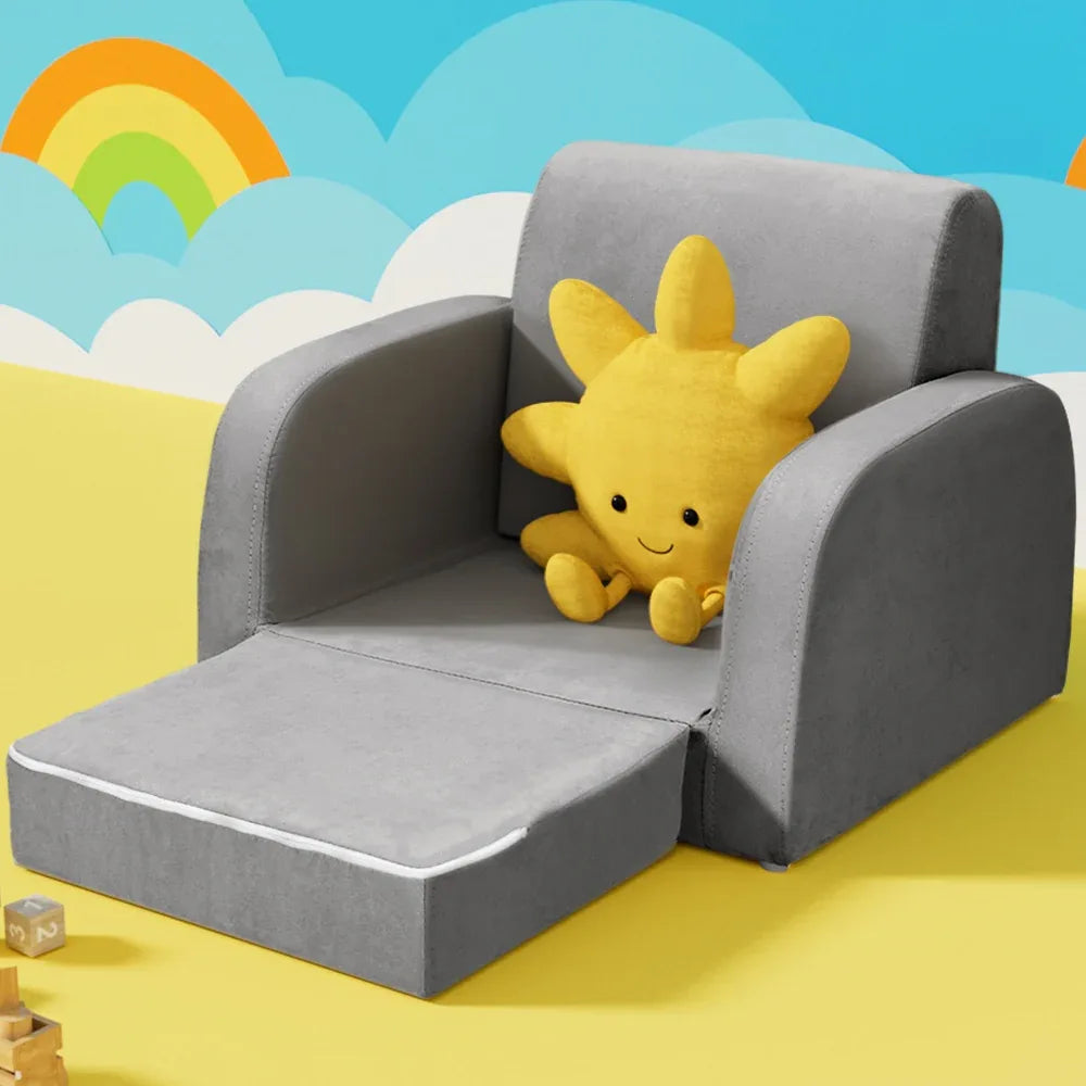 Keezi Kids Sofa 1 Seater Children Flip Open Couch Lounger Armchair Soft Grey - Mekamart Australia
