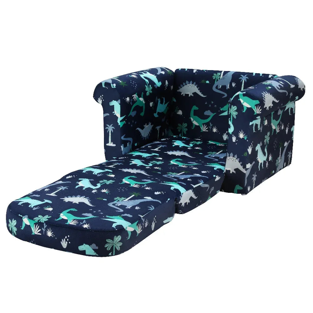 Keezi Kids Sofa 1 Seater Children Flip Open Couch Lounger Armchair Dinosaur Navy - Mekamart Australia