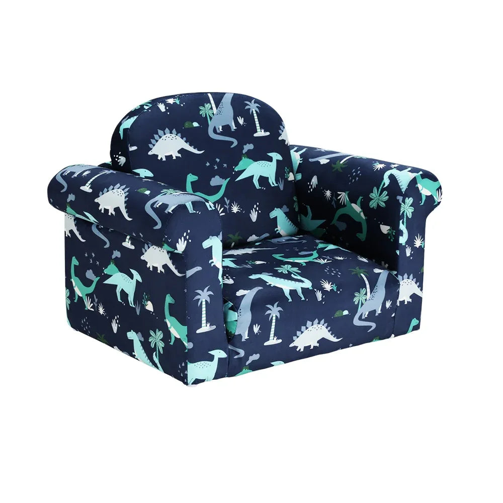 Keezi Kids Sofa 1 Seater Children Flip Open Couch Lounger Armchair Dinosaur Navy - Mekamart Australia
