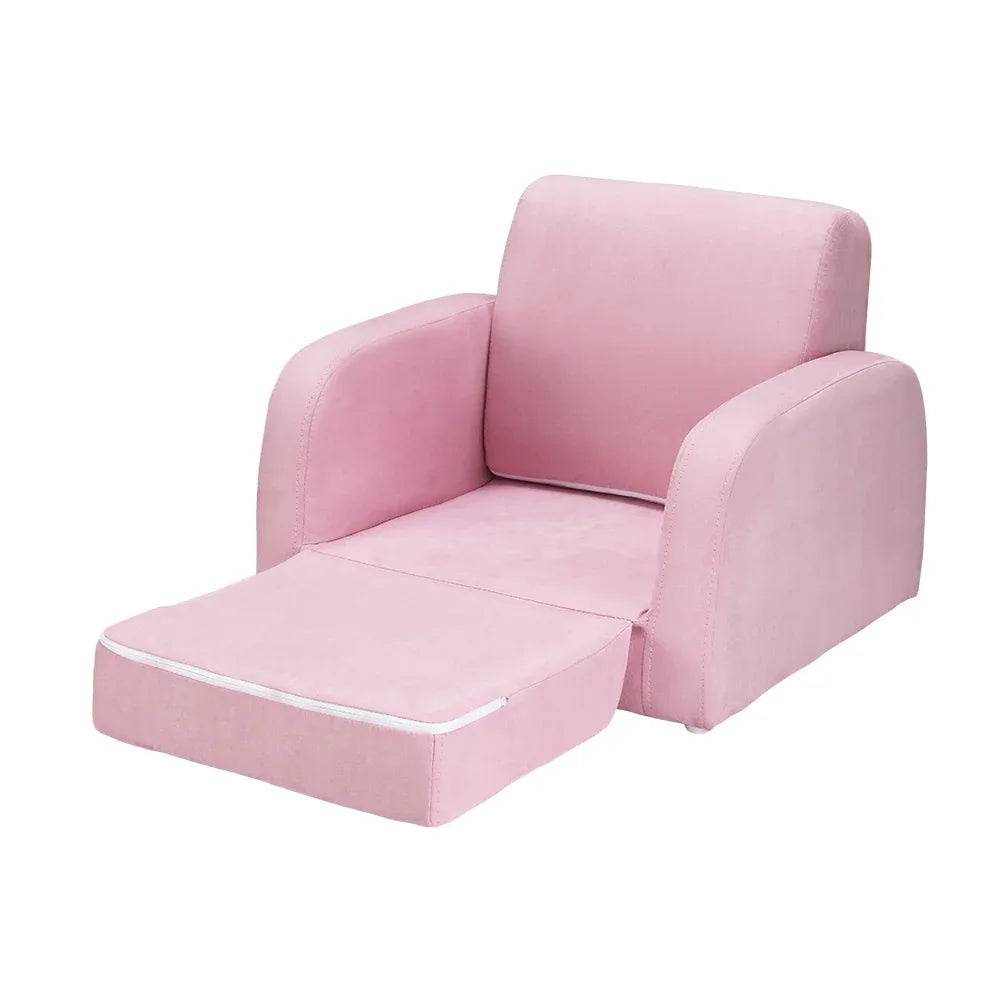 Keezi Kids Sofa 1 Seater Children Flip Open Couch Lounger Armchair Soft Pink - Mekamart Australia