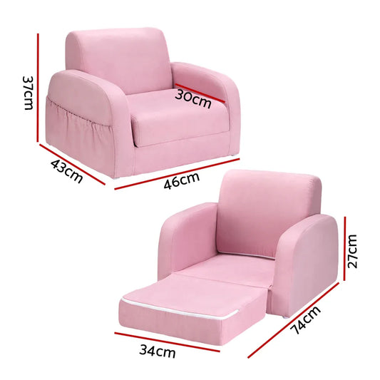 Keezi Kids Sofa 1 Seater Children Flip Open Couch Lounger Armchair Soft Pink - Mekamart Australia