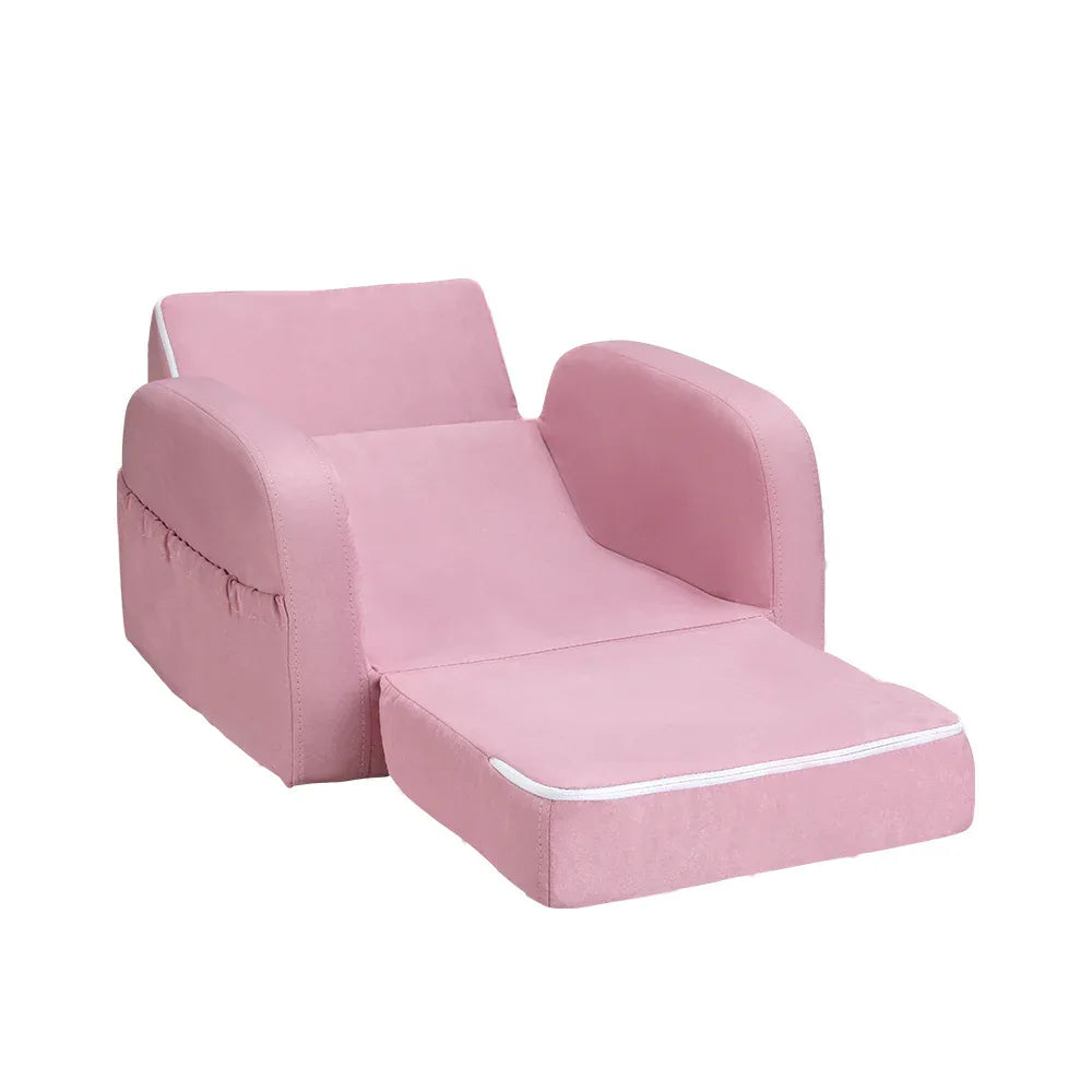 Keezi Kids Sofa 1 Seater Children Flip Open Couch Lounger Armchair Soft Pink - Mekamart Australia