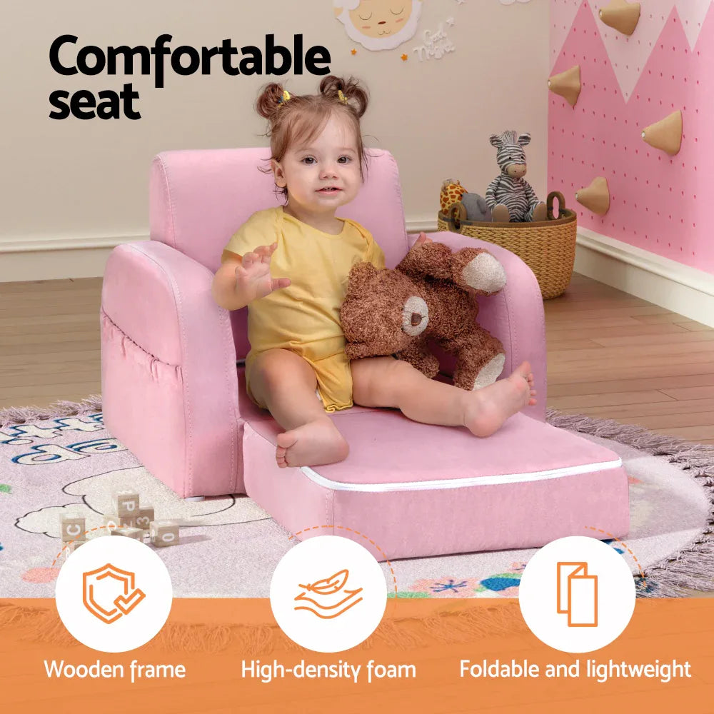 Keezi Kids Sofa 1 Seater Children Flip Open Couch Lounger Armchair Soft Pink - Mekamart Australia