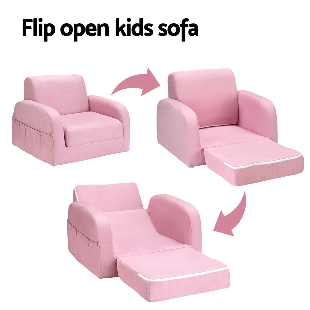 Keezi Kids Sofa 1 Seater Children Flip Open Couch Lounger Armchair Soft Pink - Mekamart Australia