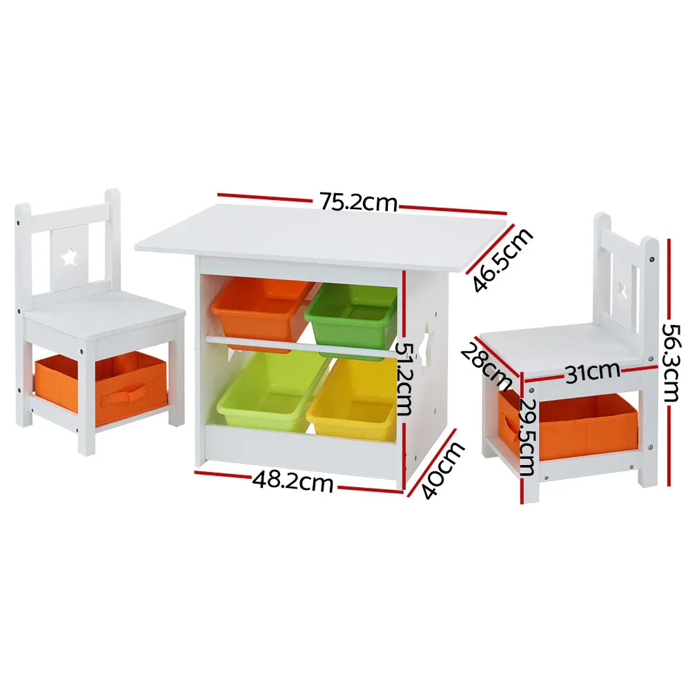 Keezi 3PCS Kids Table and Chairs Set Children Furniture Play Toys Storage Box - Mekamart Australia