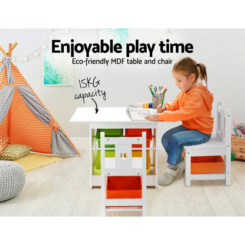 Keezi 3PCS Kids Table and Chairs Set Children Furniture Play Toys Storage Box - Mekamart Australia