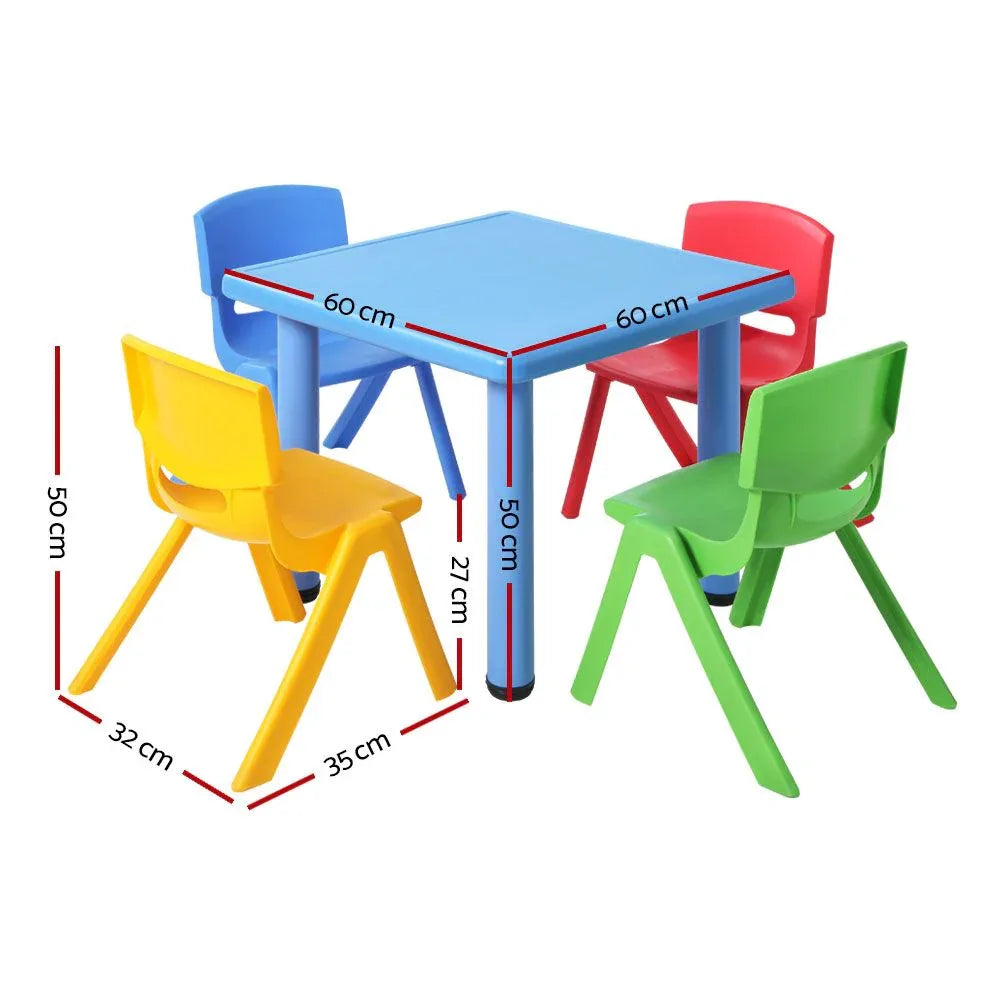 Keezi 5PCS Kids Table and Chairs Set Children Study Desk Furniture Plastic 4 Chairs - Mekamart Australia