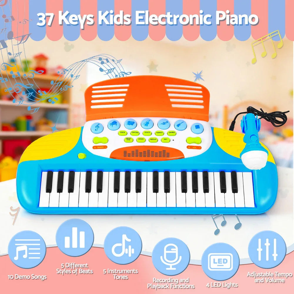 Keezi Kids Piano Keyboard 37 Keys Electronic Musical Instrument Set w/ Stool Microphone - Mekamart Australia
