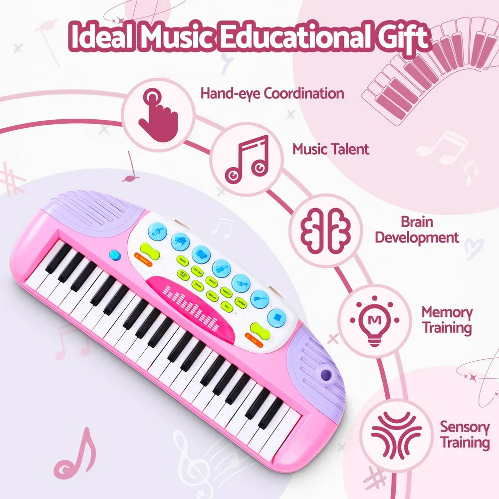 Keezi Kids Piano Keyboard 37 Keys Electronic Musical Instrument Set w/ Stool Microphone - Mekamart Australia